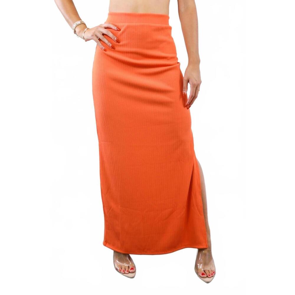 NEW SURELYMINE that maxi slit skirt in orange
